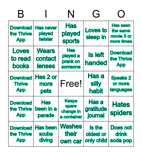 THRIVE Bingo Card