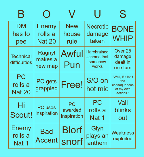 Bovus Bingo: Vampire Spawn Battle Bingo Card
