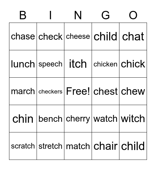 -ch words Bingo Card