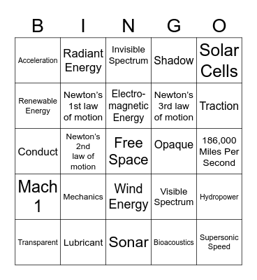 Apologia Physic Lessons 6-10 Part 2 Bingo Card