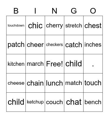 -ch Words Bingo Card