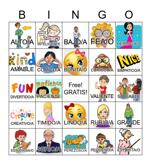 ADJETIVOS Bingo Card