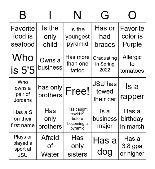 Pyramid Bingo Card