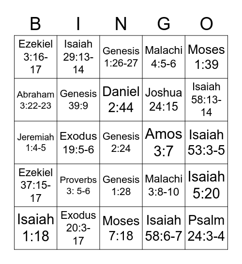 Old Testament Doctrinal Mastery Bingo Card