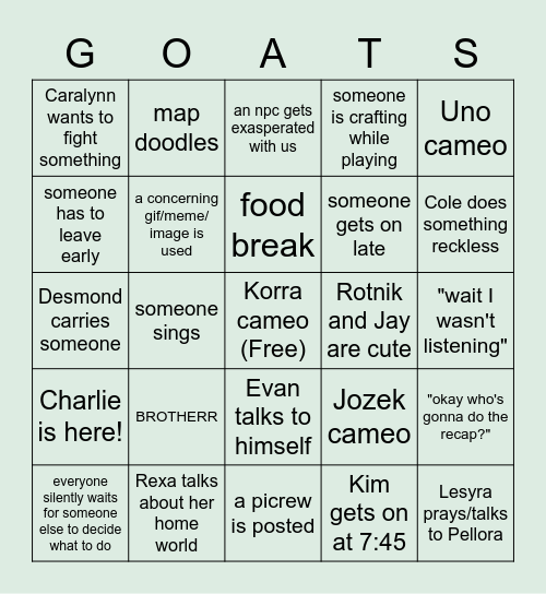 esCCape goats Bingo Card