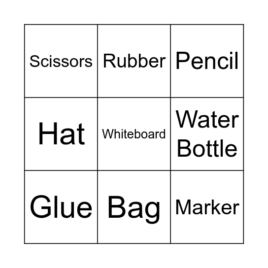 Common Classroom Objects Bingo Card