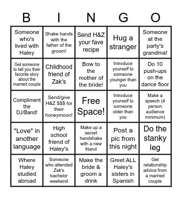 Haley & Zak Wedding Bingo Card