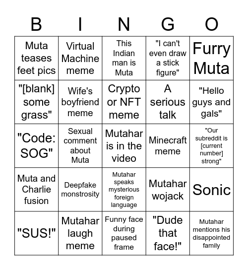 Mutahar Reddit Video Bingo Card