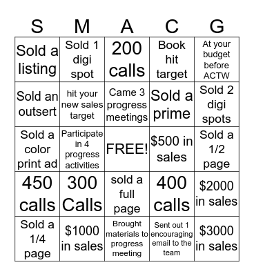 SMACNA- Guide/ Progress Activity 2 Bingo Card