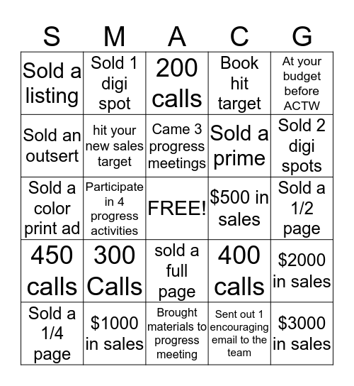 SMACNA- Guide/ Progress Activity 2 Bingo Card