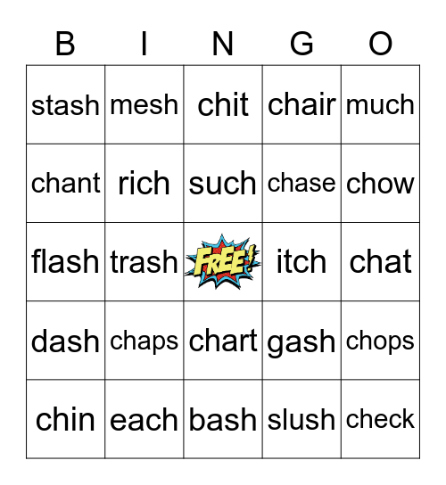 -ch and -sh Words 2nd Bingo Card