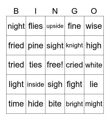 Long I – Butterfly Bingo Card