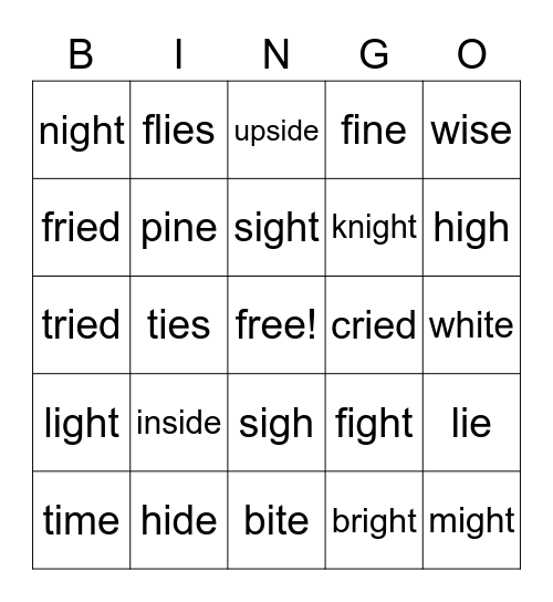 Long I – Butterfly Bingo Card