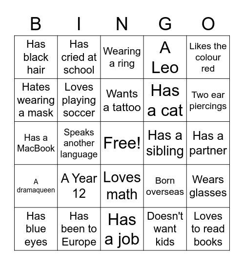 2022 SVC Induction Day Bingo Card
