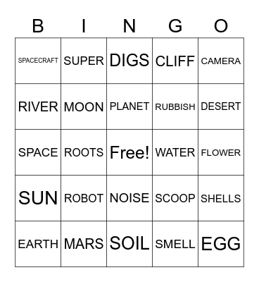 Robot Lander on Mars Bingo Card