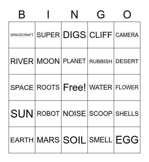 Robot Lander on Mars Bingo Card