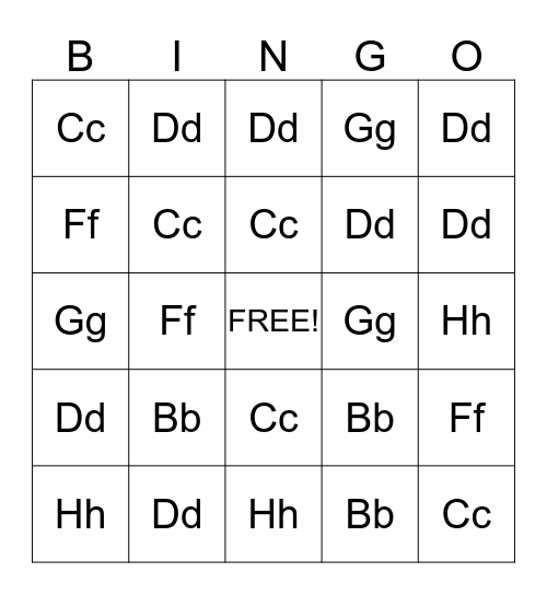 Initial Consonant Bingo Card