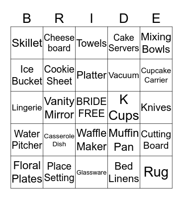 Megan's Bridal Bingo Card