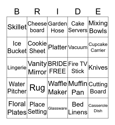 Megan's Bridal Bingo Card