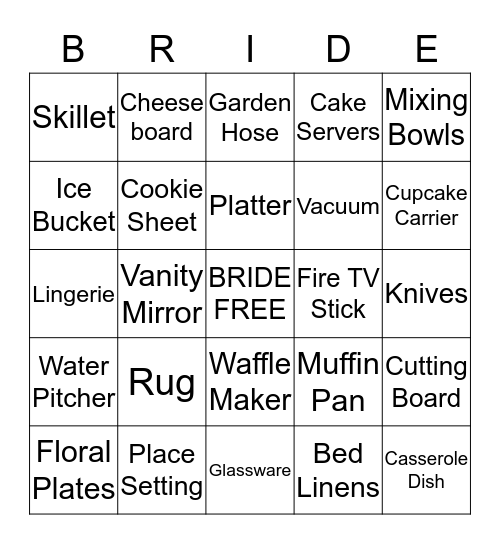 Megan's Bridal Bingo Card