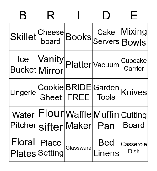 Megan's Bridal Bingo Card
