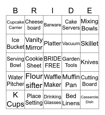 Megan's Bridal Bingo Card