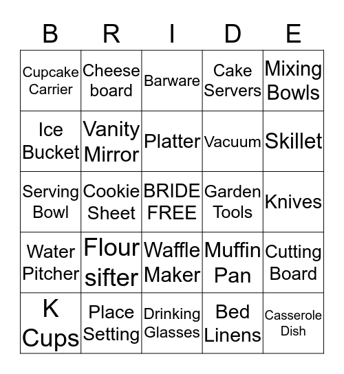 Megan's Bridal Bingo Card