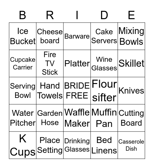 Megan's Bridal Bingo Card