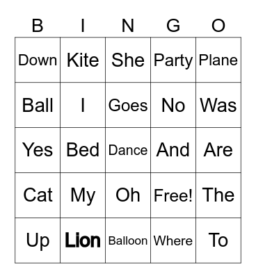 My Ballon Goes Up Bingo Card