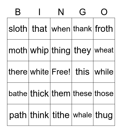 Tree House 2 Unit 2 Phonics Bingo Card