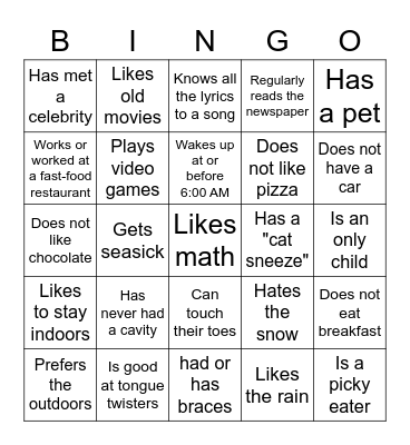 Untitled Bingo Card
