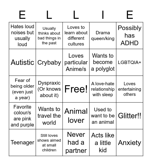 Ellie's BINGO Card