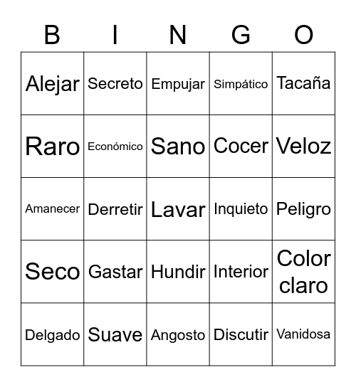 Antónimo Bingo Card