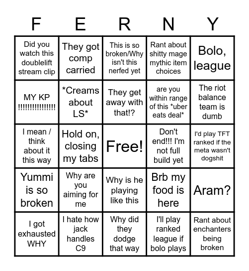 Ferny Bingo Card