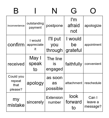Business English Bingo Card