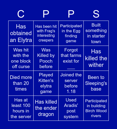 CPP server bingo Card