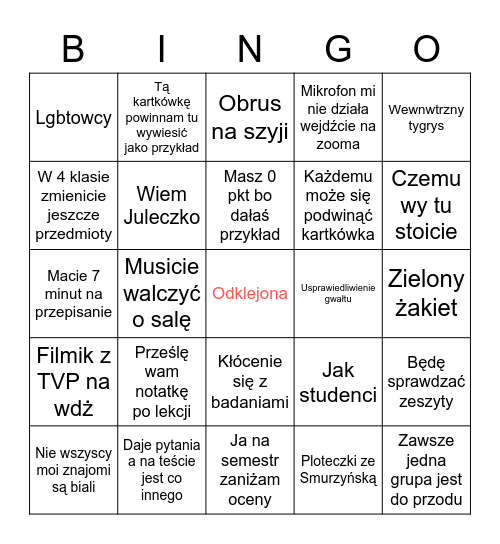 Odyasdowe bingo 2 Bingo Card