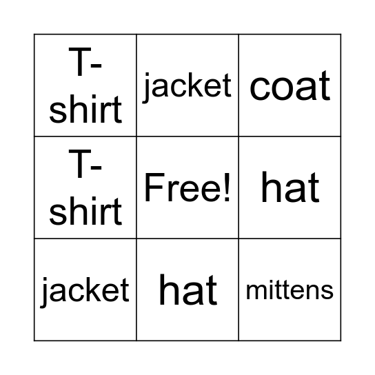 Clothes Bingo Card
