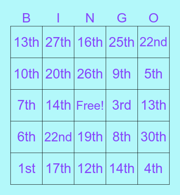 NUMBERS! Bingo Card