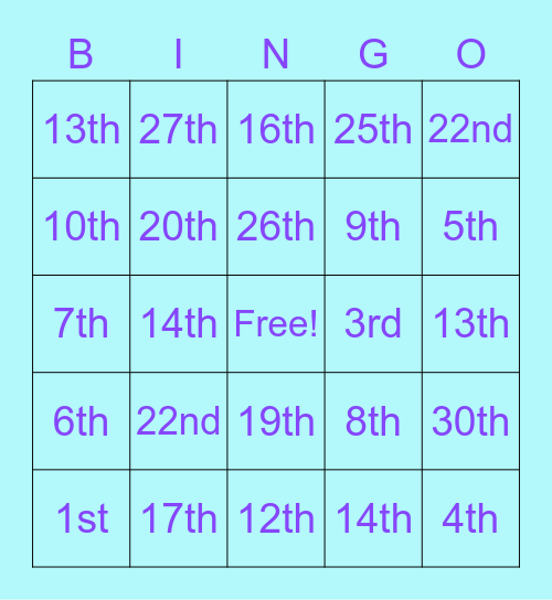 NUMBERS! Bingo Card