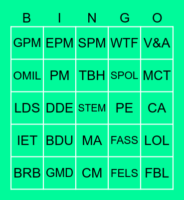 Acronym Bingo Card