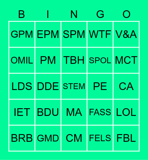 Acronym Bingo Card