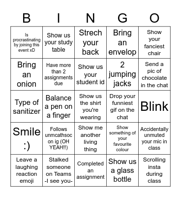 Chill Hangout Bingo Card