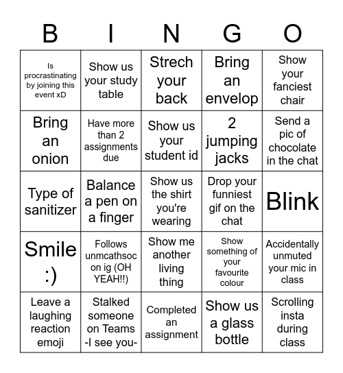 Chill Hangout Bingo Card