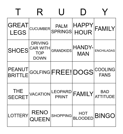 TRUDY'S RETIREMENT BINGO Card