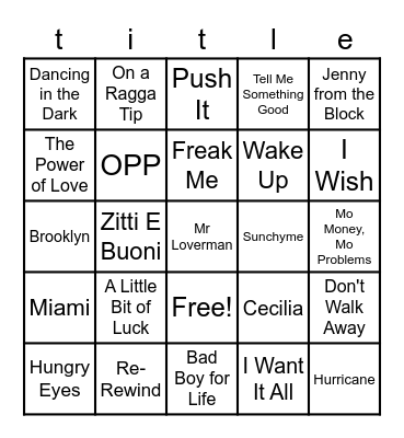 Jukebox Bingo Card