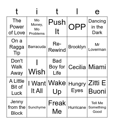 Jukebox Bingo Card