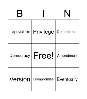 Vocabulary Bingo Card