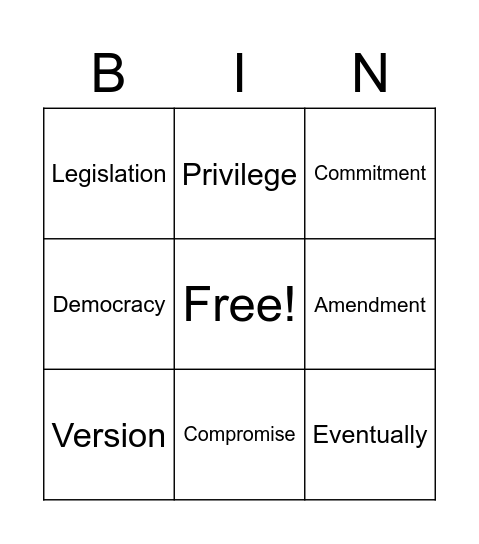 Vocabulary Bingo Card