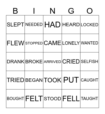 PAST TENSE VERBS AND MORE Bingo Card